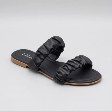 Rasteira Kela Dupla Drapeada Preta - 35