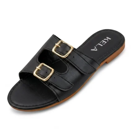 Rasteira Kela Clássica Preta Fivela Dourada - 37