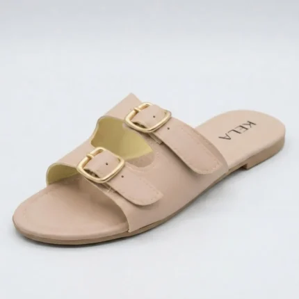 Rasteira Kela Clássica Nude Fivela Dourada - 36