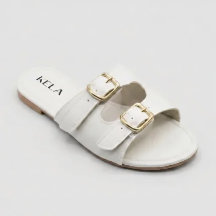 Rasteira Kela Clássica Branca Fivela Dourada - 38