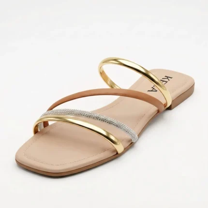 Rasteira Kela Prime Nude Gold Charm