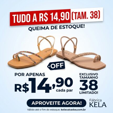 Tudo a R$ 14,90 (Numeração 38)